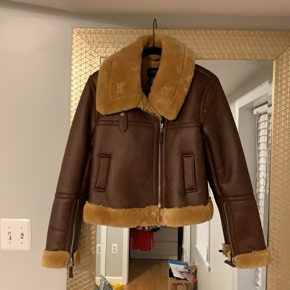 Urban Outfitters Fur-Lined Brown Leather Jacket
